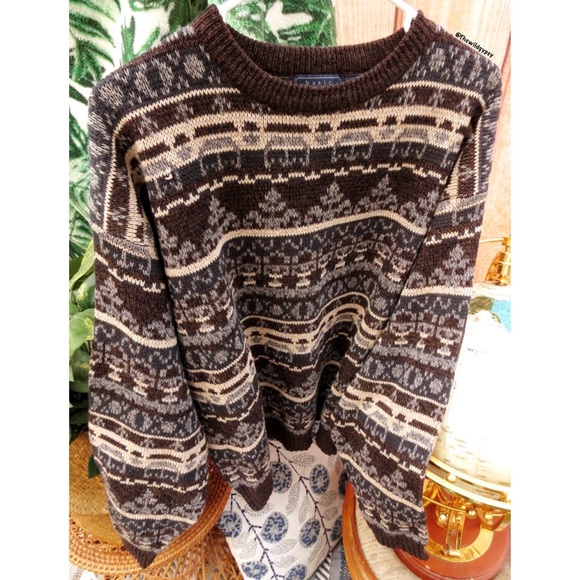 Vintage Sweaters - Vintage fair isle woodsy slouchy knit boyfriend sweater ⛰